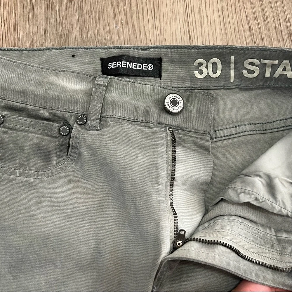 Serenede Stacked Denim Jeans Men’s Size 30 Sage Green Gray Snap Hem
